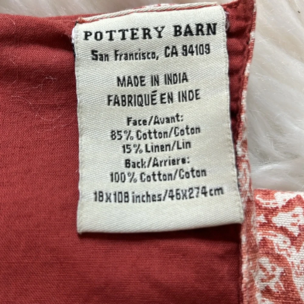 Pottery Barn Burnt Orange Tara Block Print Boho Table Runner